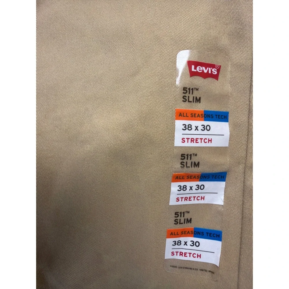 Levis 511 Slim Fit Pants Mens 38x30 Khaki Tan Stretch All Seasons Tech Chino NWT